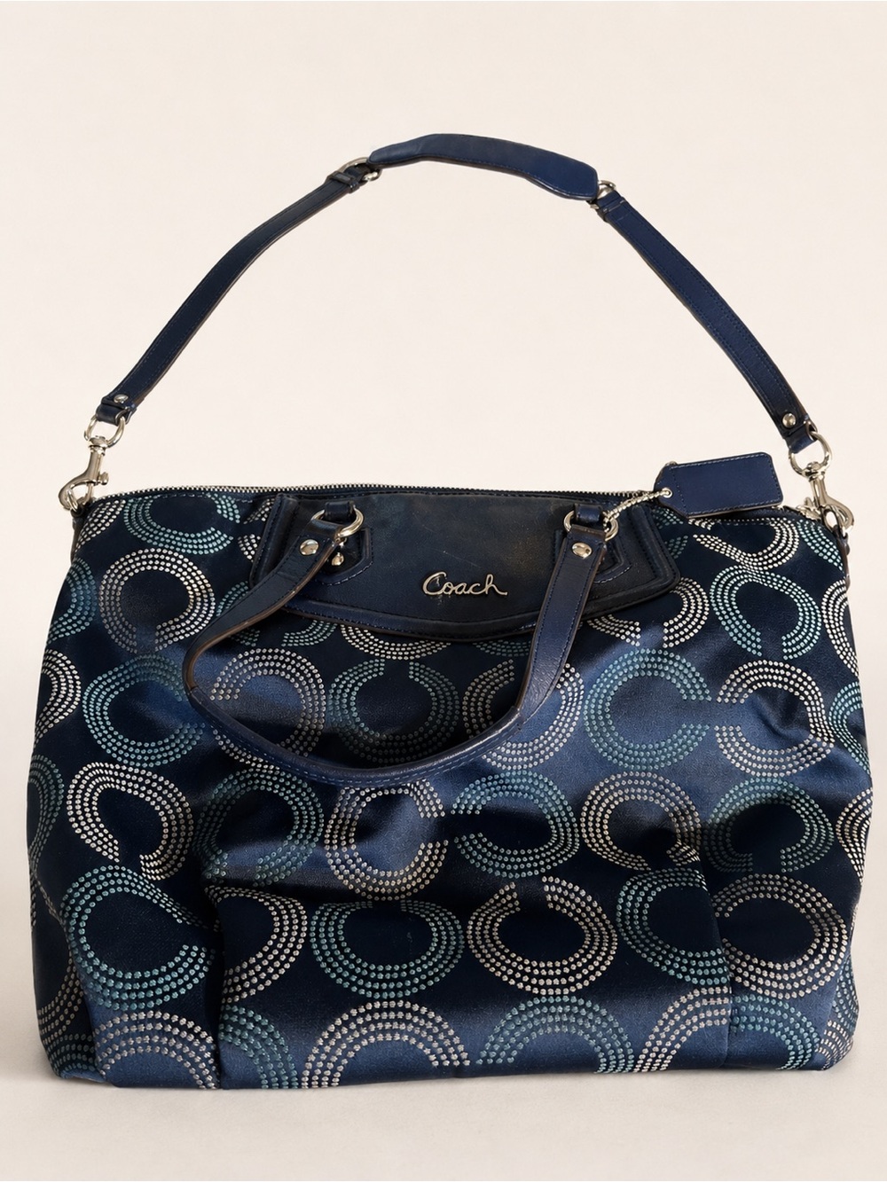 Coach Navy and Silver Circular Signature Tote